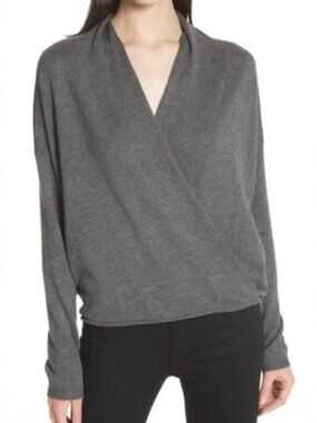 Joie Lien Cashmere Surplice Wrap 100% Cashmere Sweater Charcoal Grey - M
